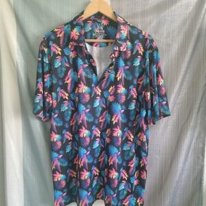 Mens Performance Golf Polo Shirt Tropical Palm Leaf Neon Vaporwave Stretch L